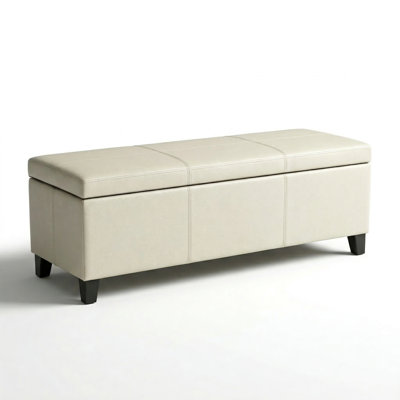 Upholstered Storage Ottoman Bench with Solid Wood Legs and PU Leather Covering
