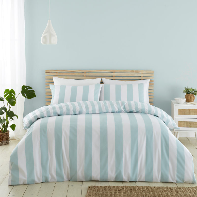 Cove Stripe Reversible Duvet Cover Set, Single Duvet Cover + 1 Standard Pillowcase, Duck Egg Blue