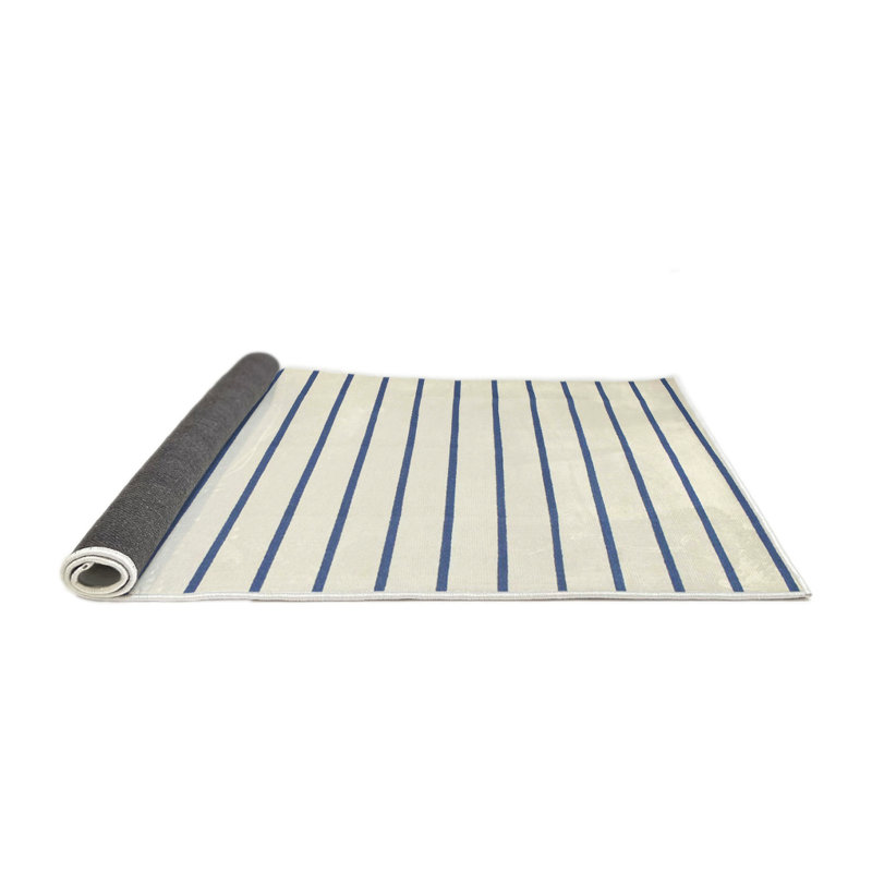 Tapis blanc/bleu contemporain, Rond 8 pi