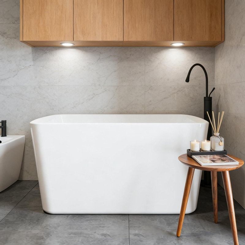 Baignoire autoportante de 49 po en acrylique, baignoire autoportante ovale profonde avec trop-plein et drain chromés, facile à installer pour la rénovation d'une petite salle de bain