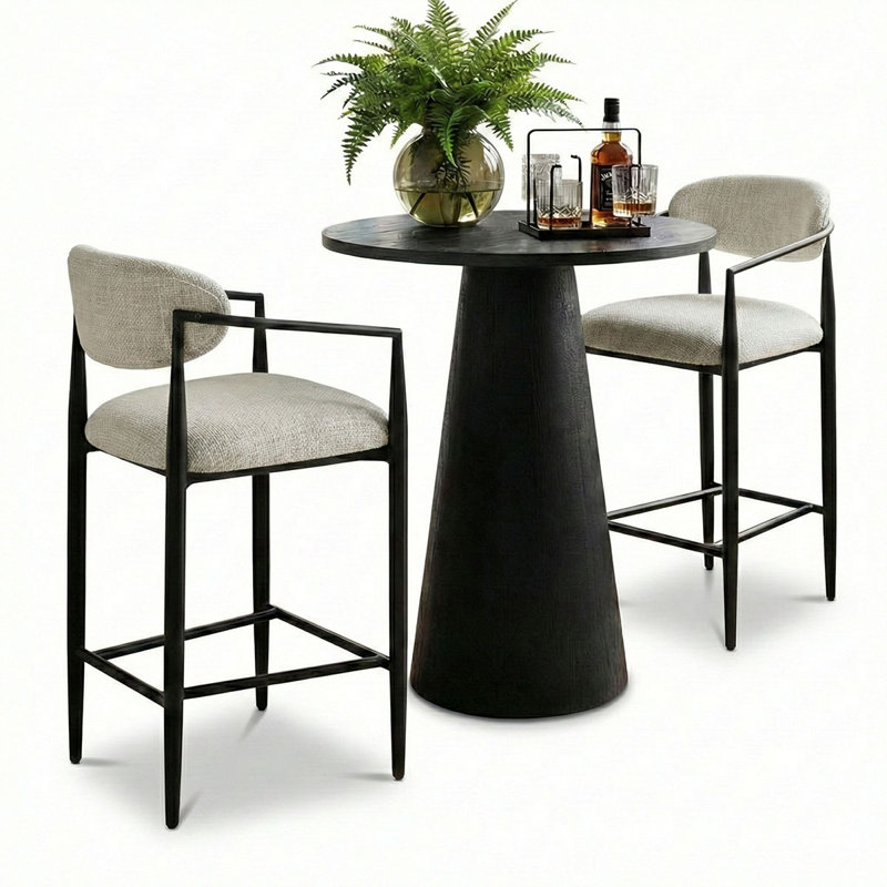 3 - Piece 30" Round Counter Height Dining Set With Upholstered Bar Stools, Beige