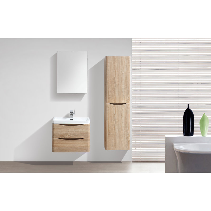 Stanhope 600 mm Single Vanity with Integrated Stone Basin, Light Oak