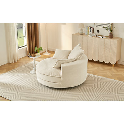 360° Swivel Sofa Chair Accent Barrel Chair 57.5"  Swivel Round Chair With Dual-Layer Cushion Design And 3 Removable Pillows For Living Room, Bedroom, Office And Hotel, Beige