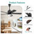 Cissline 42" Mordern Indoor & Outdoor Black Waterproof Ceiling Fan with Led Light and Remote for Patio