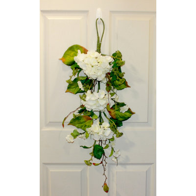 35" Artificial Hydrangea & Green Leaves Teardrop