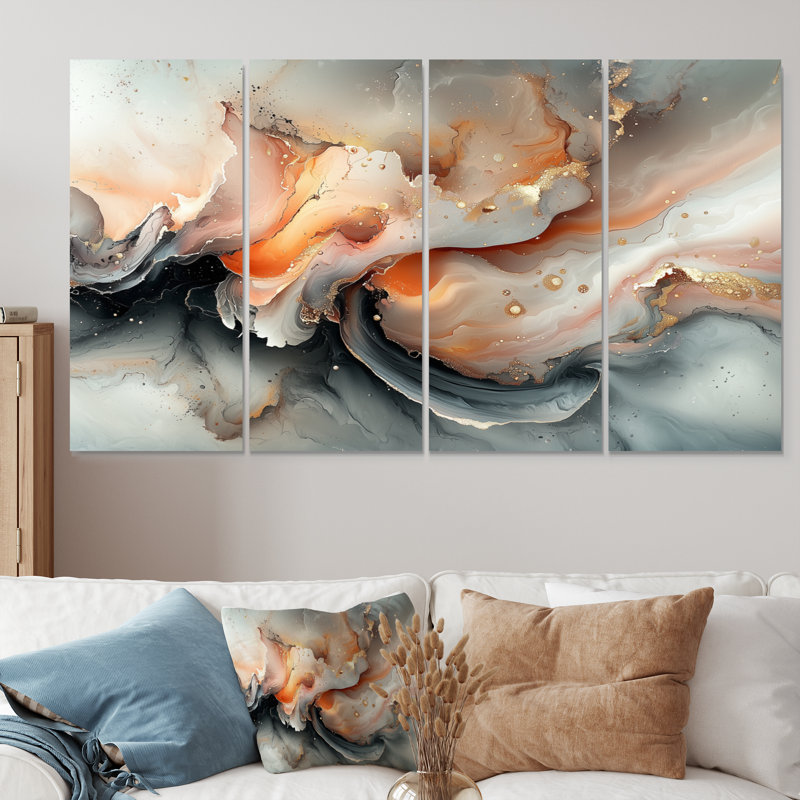 Abstract Geode Grey Marble River Shape I - Marble Wall Art Set, 28" H x 48" W