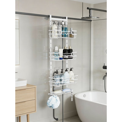 Serviteur de douche au-dessus de la porte avec tablettes réglables, 2 porte-savons et 22 crochets - Organisateur de salle de bain suspendu antirouille pour le rangement de la douche