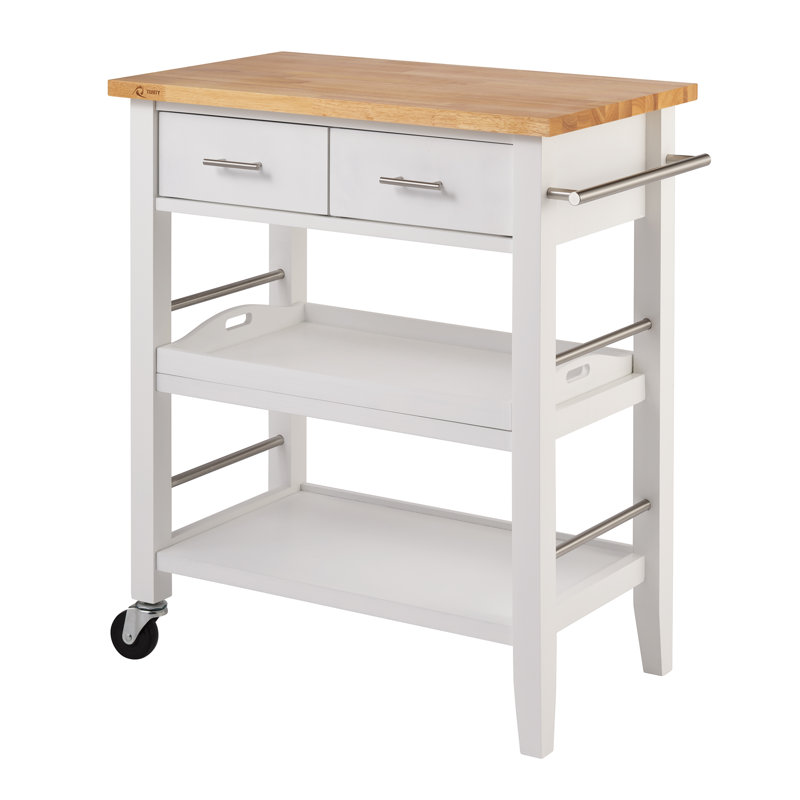 Chariot de cuisine blanc avec plateau en bois naturel TRINITY