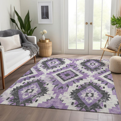 Machine Washable Indoor/Outdoor Xhevrie Purple Rug