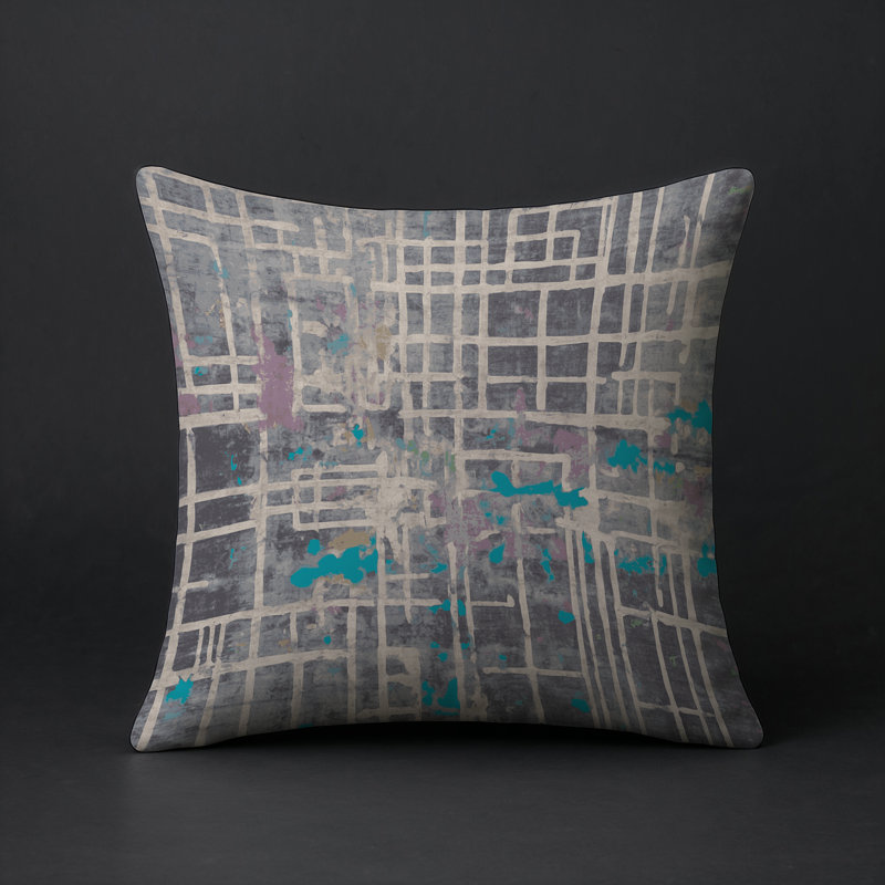 Coussin décoratif intérieur / extérieur gris Modern Modern, Gris / beige abstrait 15, Carré 16 po