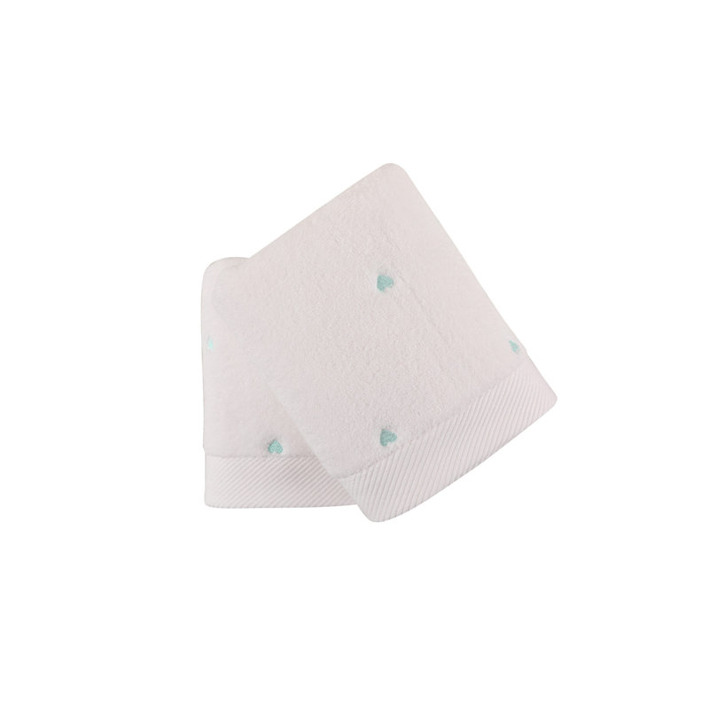 Ensemble de 2 essuie-mains 2 pièces 100% coton, Blanc / menthe