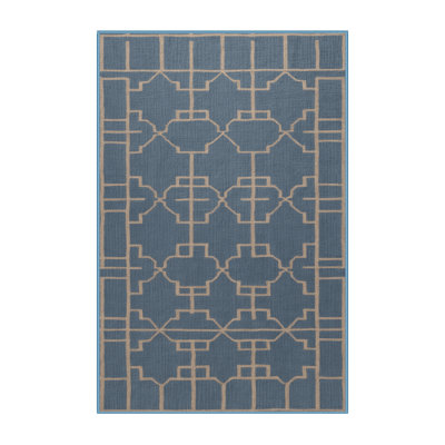 Machine Washable Trellis Blue Area Rug