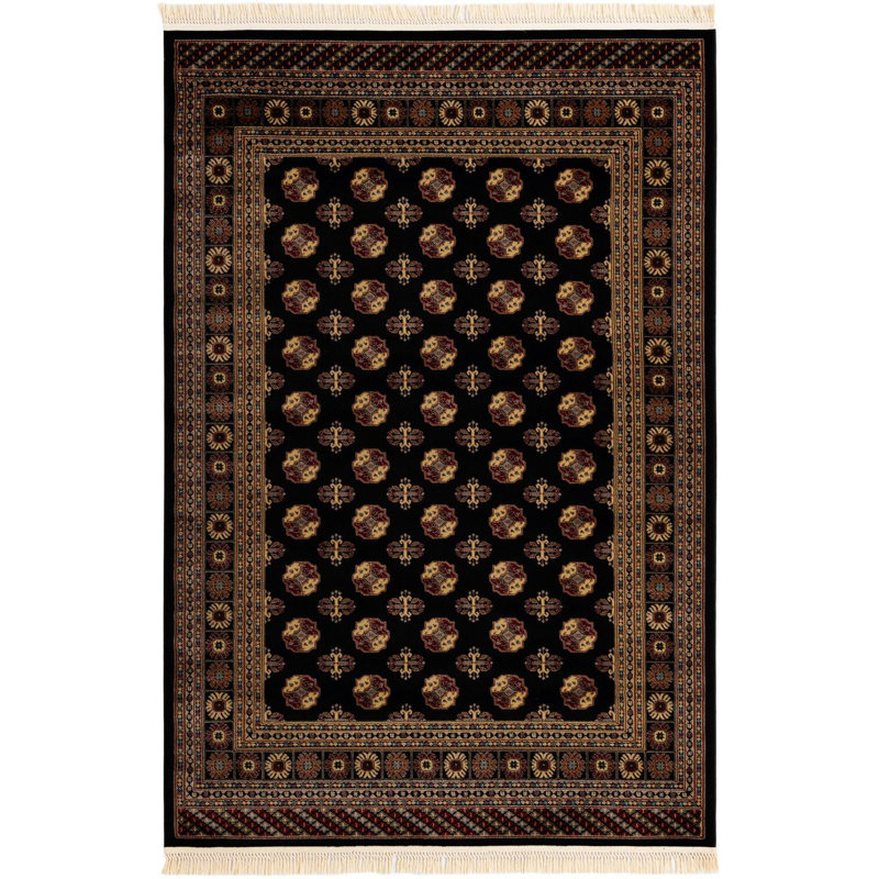 Traditional Hinshaw Runner Rug Black Color, Rectangle 6'1" x 9'