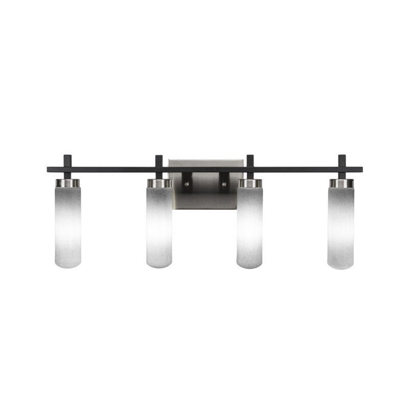 Salinda 4 Light Bath Bar, Matte Black/Brushed Nickel, White Muslin