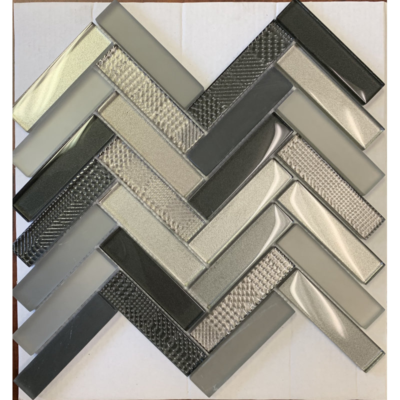 Carreau de mosaïque en verre 10 po x 12 po Oakville, Gris / noir
