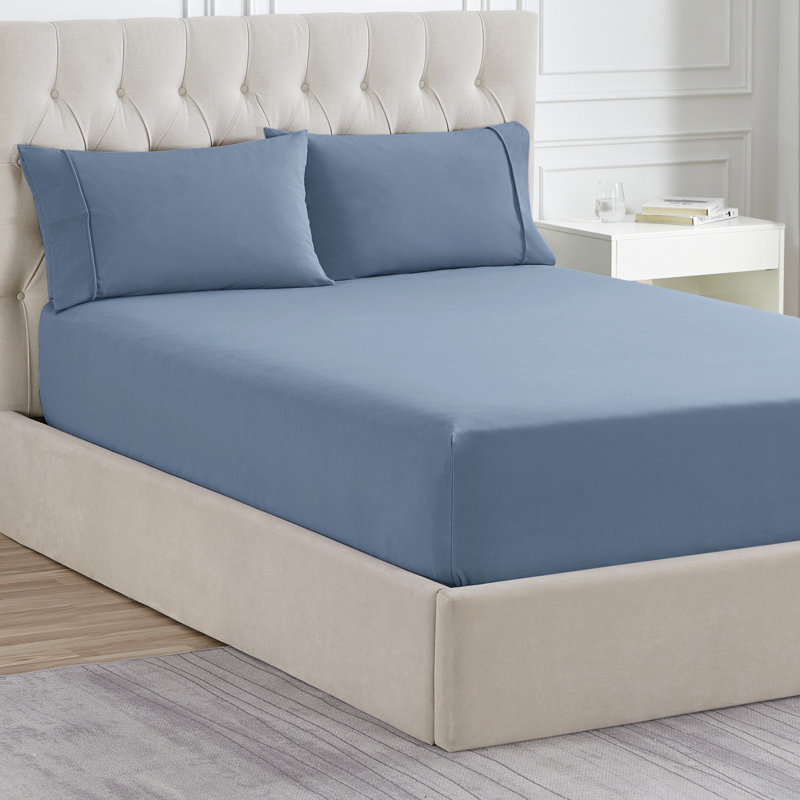 Solid Flannel Fitted Sheet, Bottom Sheets With Built-In Sheet Straps By Sweet Home Collection, Blue, King Fitted Sheet