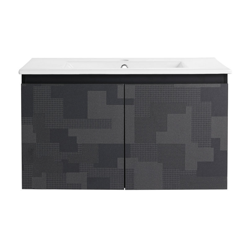 Meuble-lavabo mural flottant 30 po avec lavabo en céramique et porte d'armoire à fermeture en douceur, ensemble KD