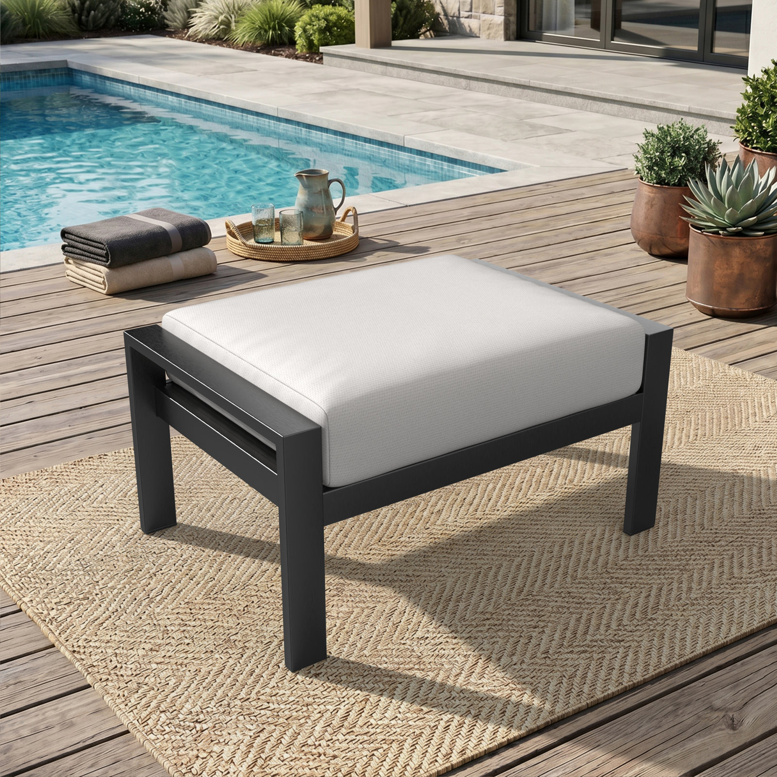 Townsend Sunbrella® Patio Ottoman, Sunbrella Canvas Natural, No, None