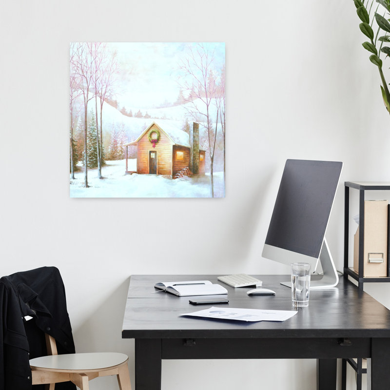 Cabane de Noël, paysage abstrait, art hivernal, H 18 po x l 18 po