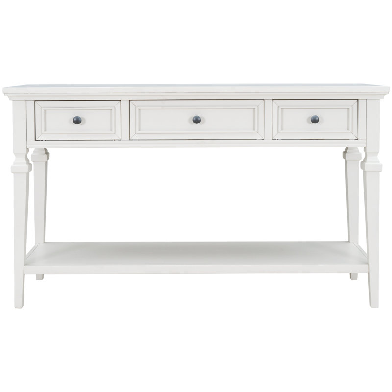 Console With Three Drawers And Bottom Shelf Practicality Classic Table 3 Compulsion, Antique White