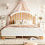 Lit plateforme double avec tiroir de rangement, cadre de lit double en bois avec tête de lit ronde, aucun sommier nécessaire, blanc et naturel-308566094-308566097