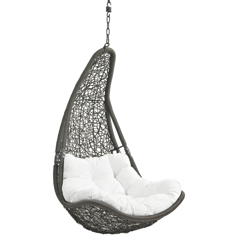 Gray and White Rattan Outdoor Patio Swing Chair with Cushion