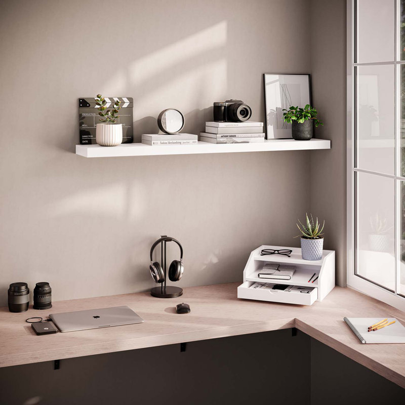 Miami Floating Shelf with Invisible Wall Mount Bracket, 1.5" H x 48" W x 8" D, White