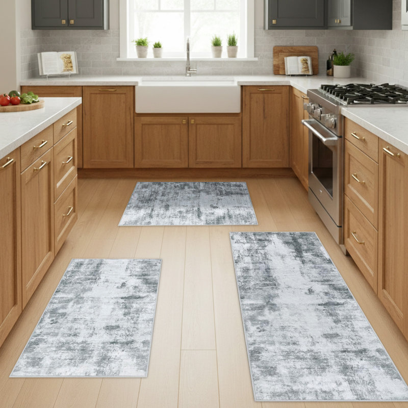 Abstract Polyester Anti-Fatigue Non-Skid Kitchen Mat, Grey