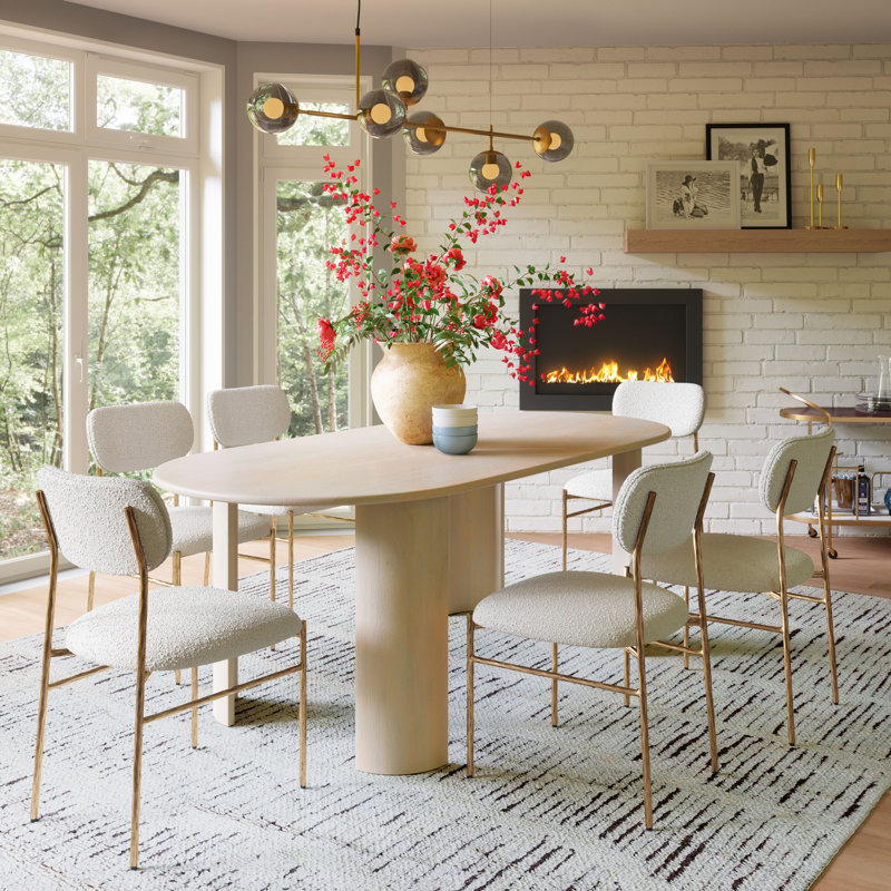 Cream Upholstered Side Chair with Gold Metal Frame