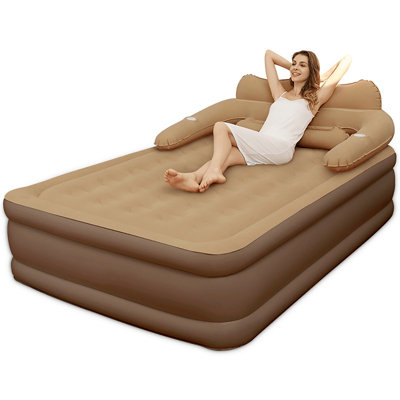 Matelas gonflable double à l'épreuve des fuites avec pompe électrique et oreillers Canapé-lit à dossier gonflable multifonctionnel pliable, capacité maximale de 600 lb (brun, grand)