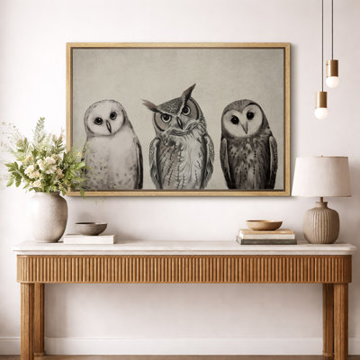 Bird "Curious Owl Portrait Animals Artwork, Vintage Antique Farmhouse Decor Wall Pictures, Large Framed Canvas Giclee Print Wall Art"