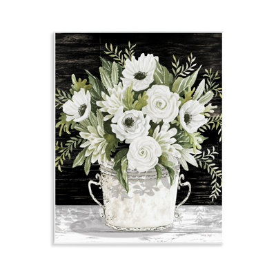 «White Flowers Country Tin», art mural sur bois par Cindy Jacobs