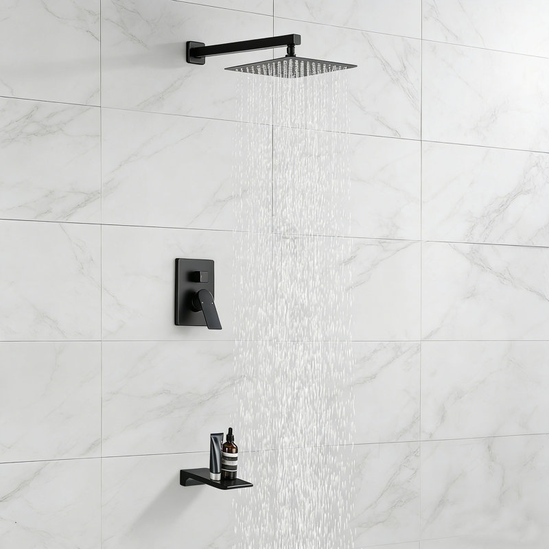 Black Complete Shower System With Rough In-Valve, Matte Black