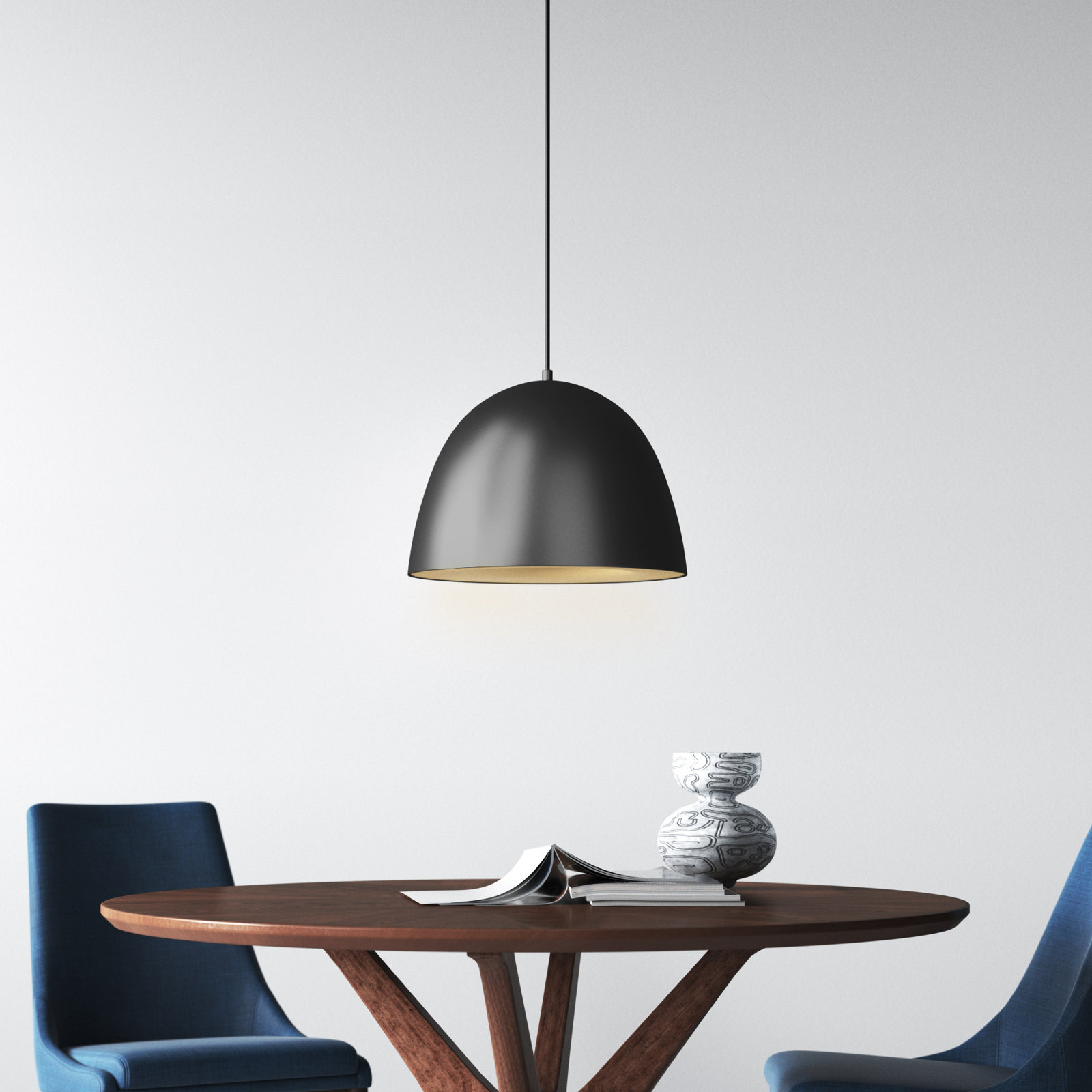 Natosha Single Light Metal Dimmable LED Pendant, Black/Satin Brass, 11" H x 15.75" W x 15.75" D