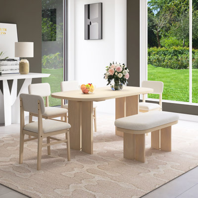 Ensemble de table de salle à manger en bois massif avec banc - Ensemble de table de salle à manger 6 pièces