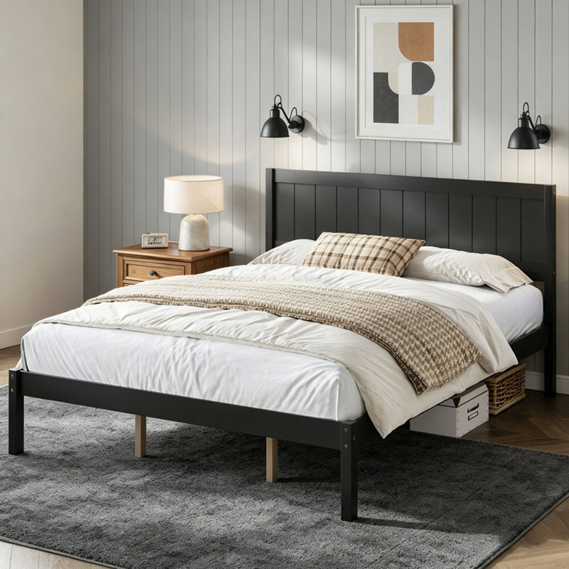 Base de lit plateforme avec tête de lit, support à lattes de bois, aucun sommier nécessaire, Espresso