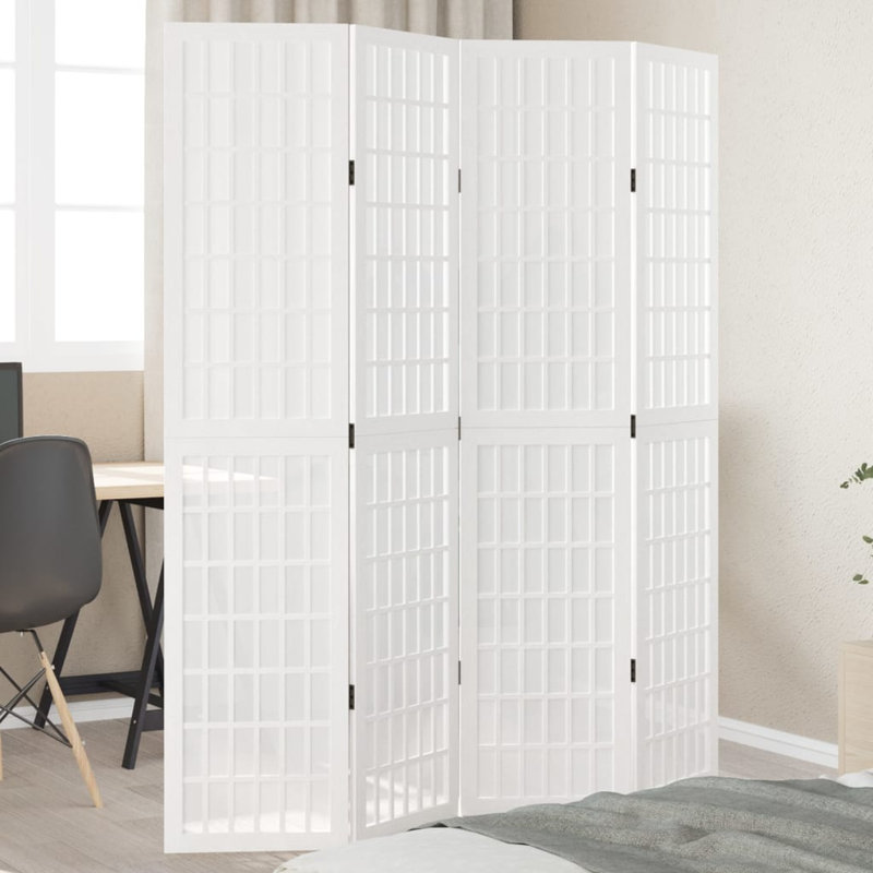 Room Divider 4 Panels Solid Wood Paulownia, White, 180cm H x 145cm W x 1.6cm D
