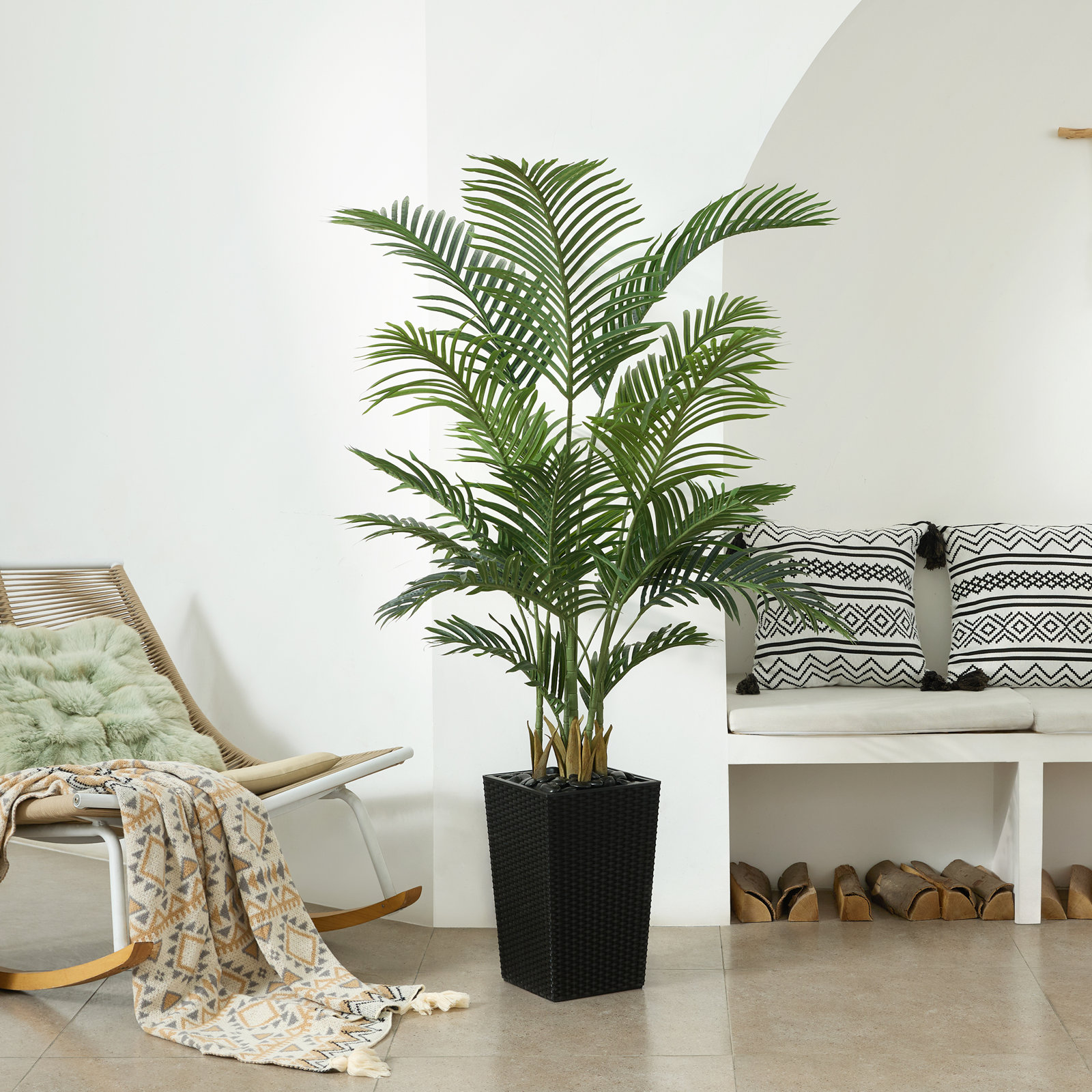 Aliza Palm Tree in Decorative Vase, Black, 60" H x 20" W x 20" D