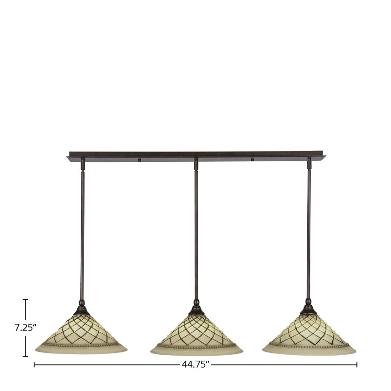 Luminaire suspendu linéaire sur pied 3 lumières avec verre à glaçage chocolat 12 po, Bronze