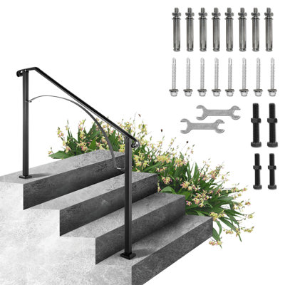Wrought Iron Stair Handrail 66cm 3-4 Steps Aluminum 1 Piece Black