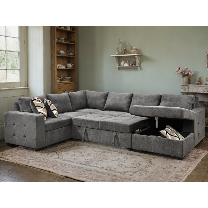 123" Oversized Sectional Sleepr Sofa U Shaped Sectional Sofa With Storage Chaise 4 Throw Pillows For Living Room, Dark Gray