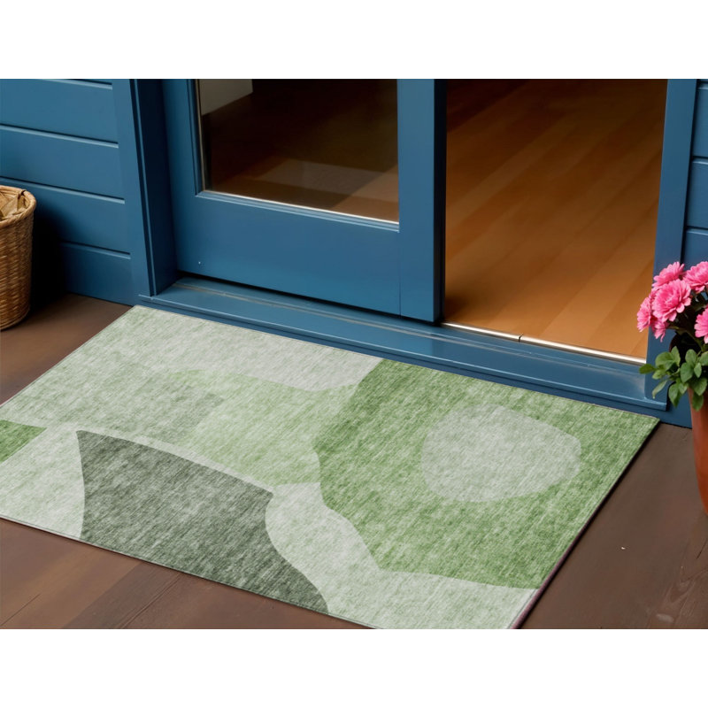 Tapis extérieur lavable abstrait vert olive et vert fougère HomeRoots 3 pi x 5 pi