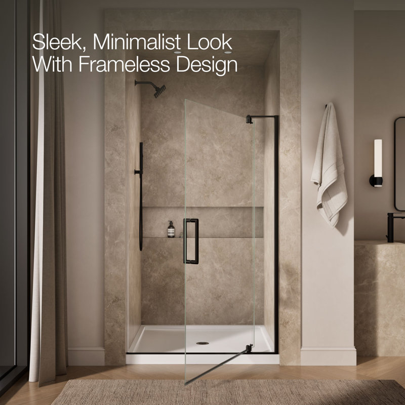 Revel 48'' x 74'' Pivot Shower Door with CleanCoat® Technology, Anodized Dark Bronze, Crystal Clear