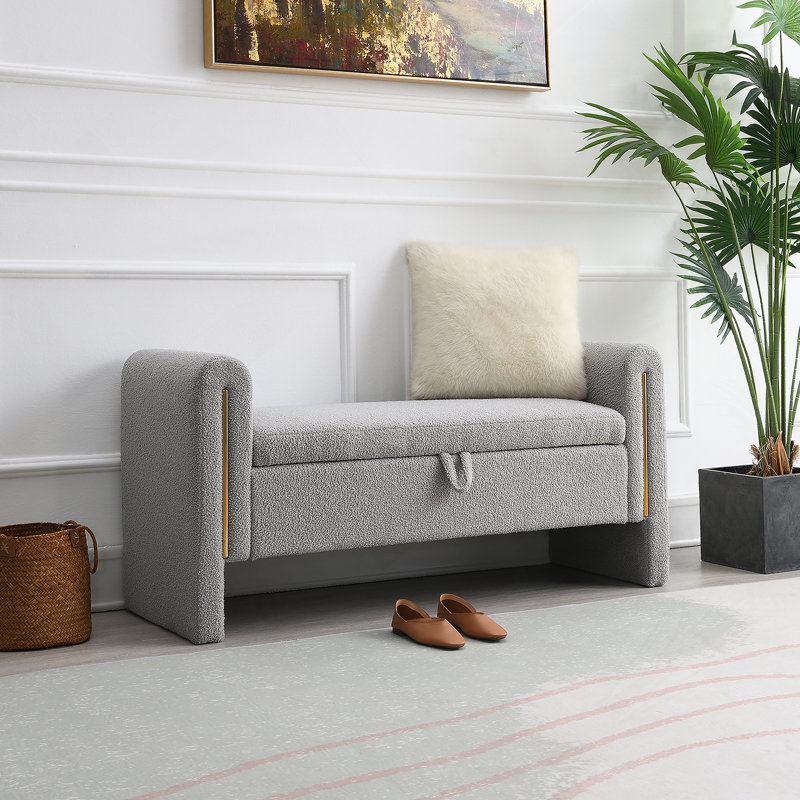 Banc de bout avec accoudoirs et rangement Modern Teddy, Gris