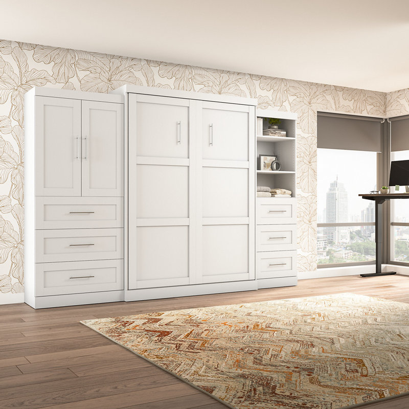 Lit escamotable avec rangement Arlex, Blanc, Grand