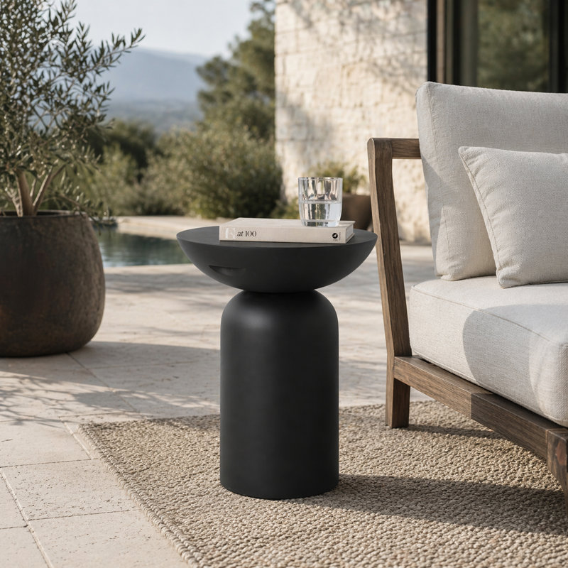 Table de bout moderne à piédestal 25,6 po, Noir