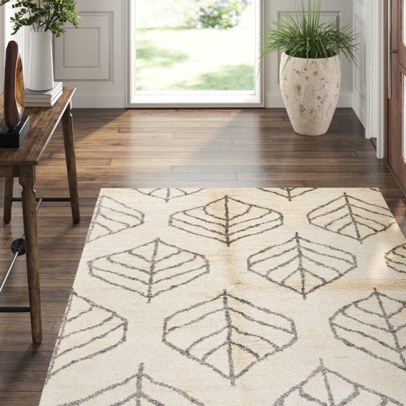 Hand-Knotted High-Quality Ivory and Black Area Rug