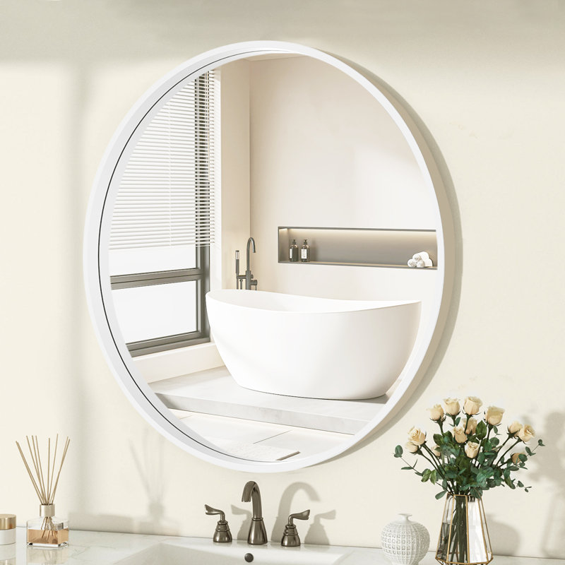 Karrina Accent Wood Round Mirror, 24" x 24", White