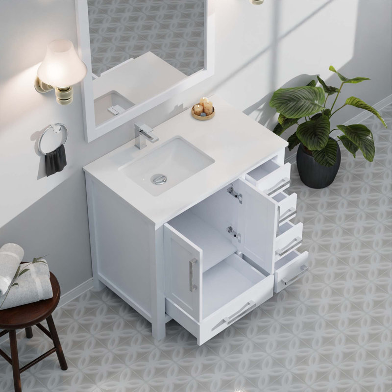 Ensemble de meuble-lavabo, robinet gauche et robinet Miroirs, Blanc