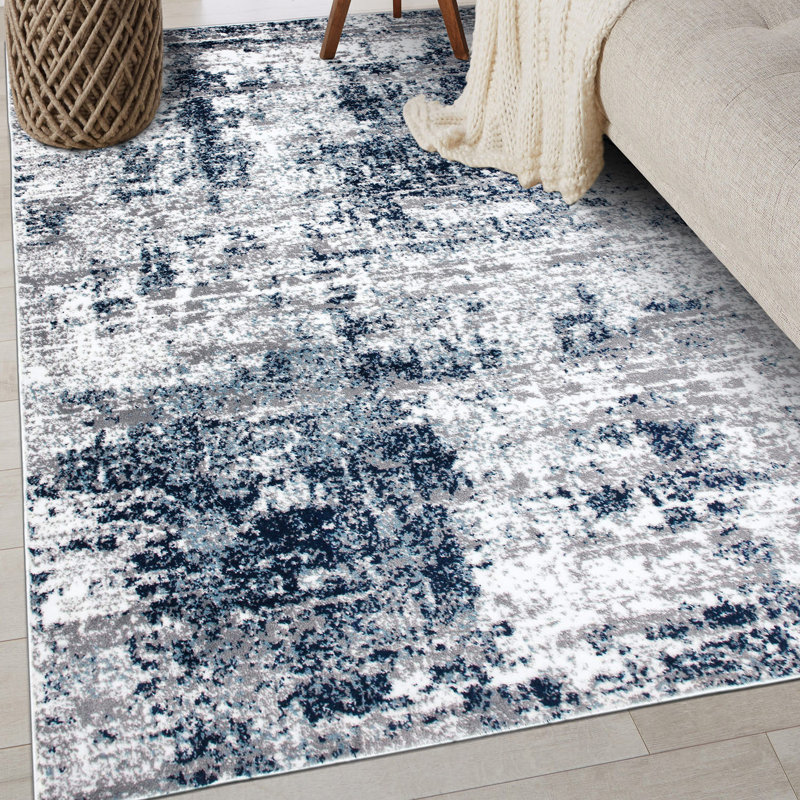 Tapis gris / bleu / ivoire Willington, Rectangle 3 pi 3 po x 5 pi
